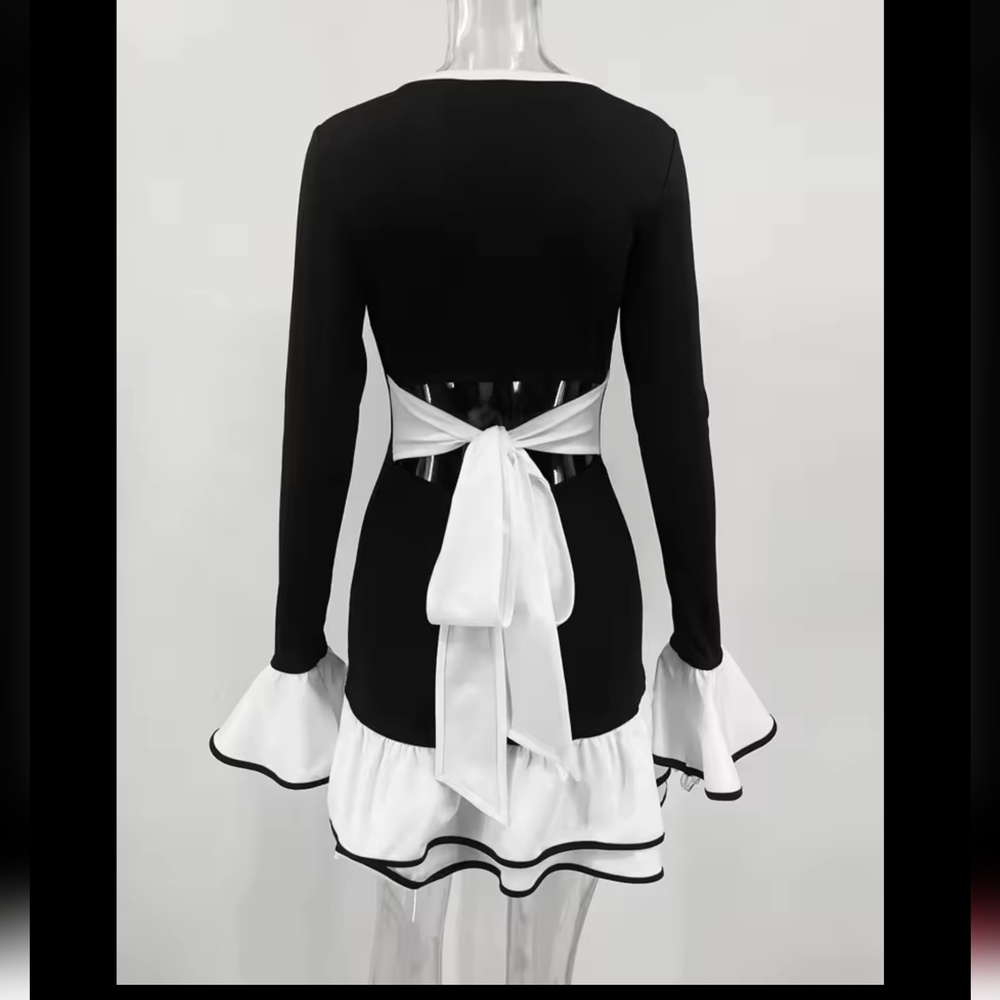 Backless Tee Bow Mini Dress Female Slim High Waist Fashion Elegant Party Dress - Picture 6 of 7
